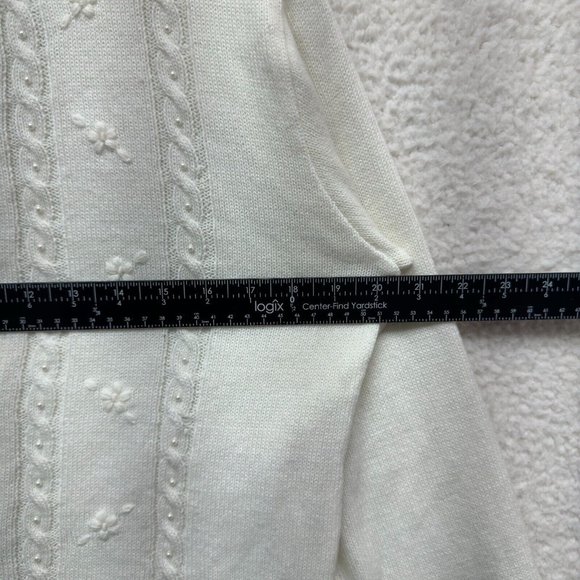 Vintage Coquette Grandma Cardigan Sweater White Pearl Cable Knit - Picture 4 of 6